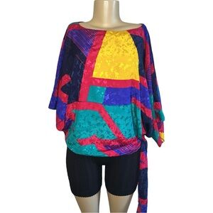 Vintage 80s La Chemise Colorful Abstract Blouse